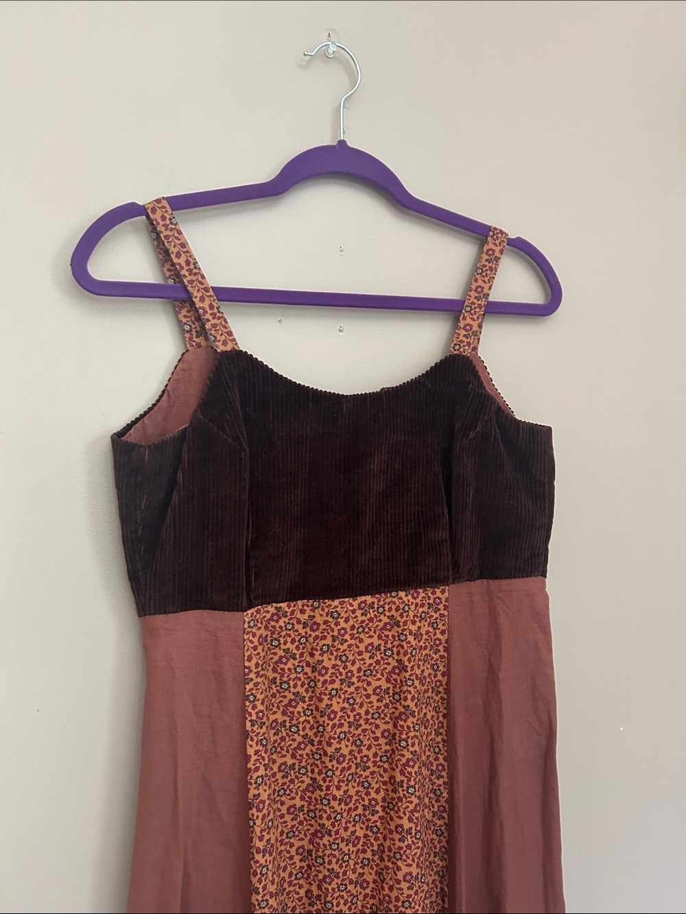 Vintage 90s Grunge Boho Corduroy Calico Patchwork Maxi Camisole Dress Size M - Picture 5 of 9